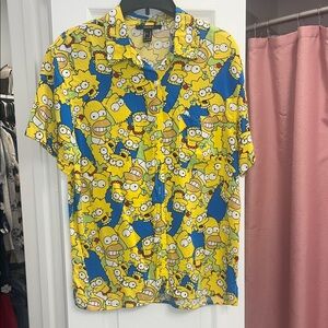 Rare Novelty Yellow & Blue Simpsons Print Short-Sleeve Shirt